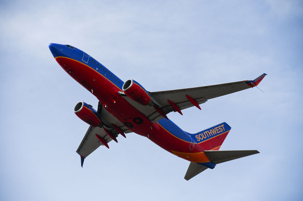 Southwest Airlines flight takes off at Long Island MacArthur Airport in 2021