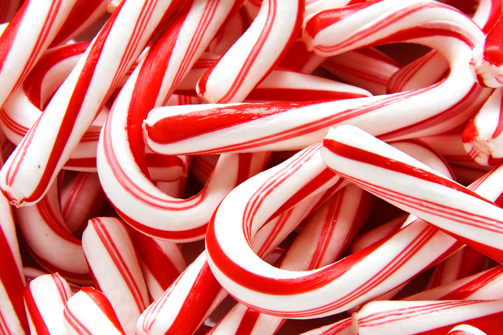 Pile of red and white stripped candy canes