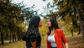 Two Female Friends Arguing In A Public Park