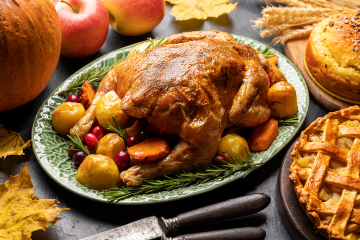 Thanksgiving turkey on rustic table