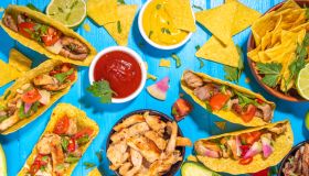 Taco, nachos mexican street food background
