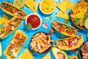 Taco, nachos mexican street food background