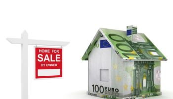 Euro money house finance buy real estate sign
