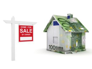 Euro money house finance buy real estate sign