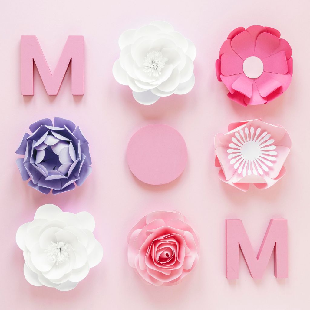 Flat lay paper flowers mother s day