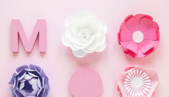 Flat lay paper flowers mother s day