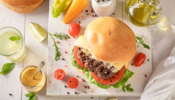 Fresh roasted cheeseburger as healthy snack for bbq.