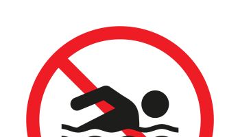 Swimming is prohibited - red vector sign. Swimming is forbidden - round sign.