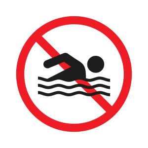 Swimming is prohibited - red vector sign. Swimming is forbidden - round sign.