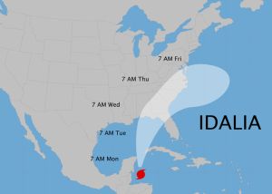 Tropical Storm Idalia in the Gulf of Mexico. Hurricane Idalia. Vector illustration. EPS 10