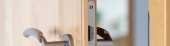 Open door with door handle and lock