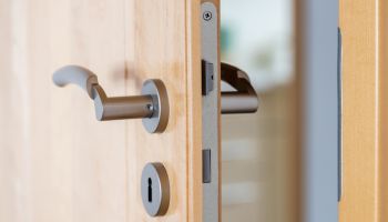 Open door with door handle and lock