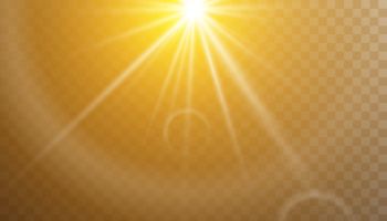 Bright sun, rays of light, shining star on a transparent background